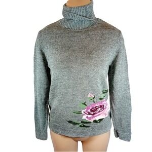 Vintage 80s 90s Tabi International Turtleneck Sweater Glitter Rose Oversized‎ S